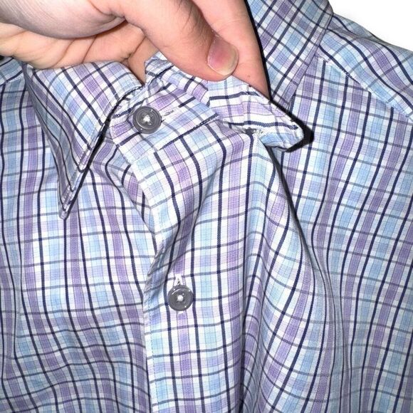 Ermenegildo Zegna Purple & Blue Check Button Down Shirt Size L - Picture 5 of 11